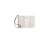 กระเป๋าคล้องข้อมือ Coach Corner Zip Wristlet CW854 (In Signature Canvas With Stripe White Chalk)